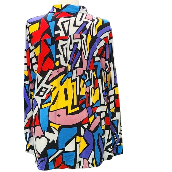 Women's Button Blouse Xlarge Artsy Pop Funky Geometric Festival Concert - Picture 6 of 14